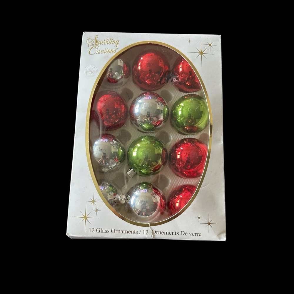 Michaels Sparkling Creations 12 Glass Ball Ornaments Red Green Silver Boxed - Picture 3 of 5